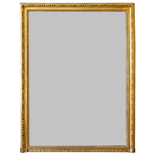 Miroir de cheminée Louis XVI, cadre en bois doré, glace au mercure, époque XVIIIe siècle - 117cm x 88,5cm