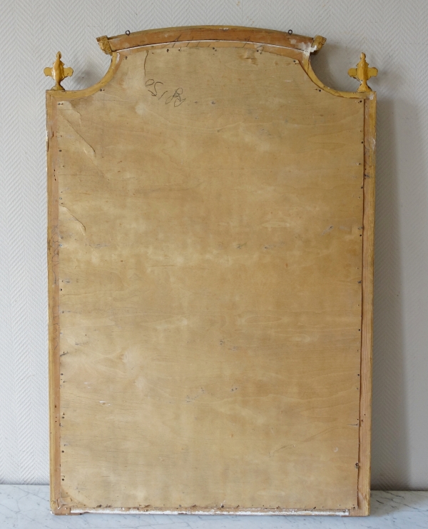 Miroir de cheminée de style Louis XVI en bois doré, décor de raie d'oves et rubans 128cm x 84cm