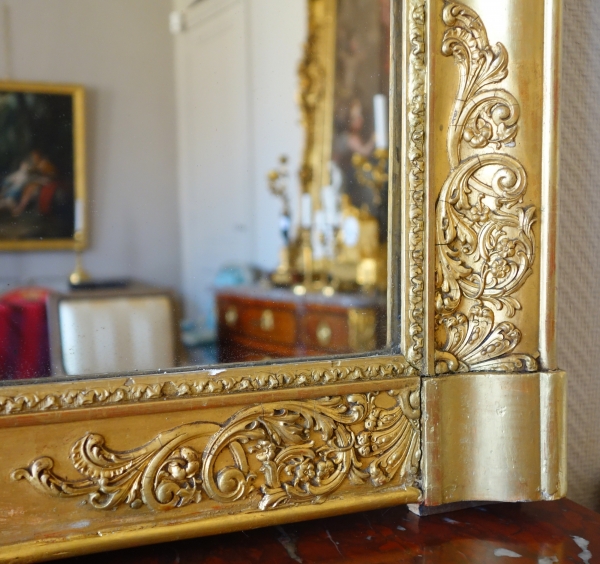 Large gold leaf gilt wood Empire mirror, mercury glass, 19th century - 102.5cm x 130cm