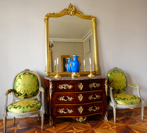 Miroir de cheminée Louis XV en bois doré - fin XIXe siècle - 158cm x 130cm