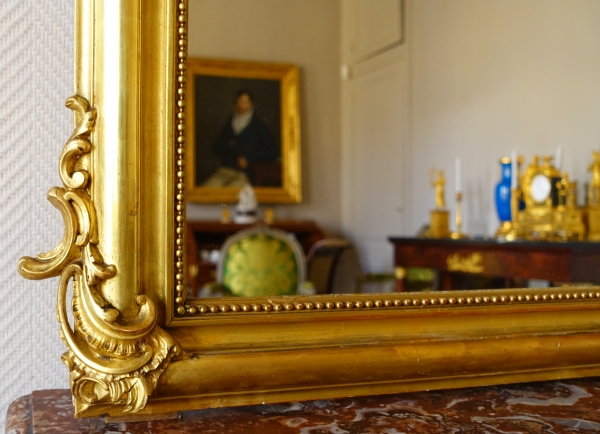 Miroir de cheminée Louis XV en bois doré - fin XIXe siècle - 158cm x 130cm