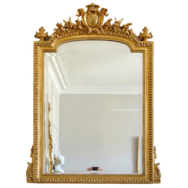 Miroir de cheminée de style Louis XVI en bois doré, époque XIXe siècle vers 1880 - 153cm x 109cm