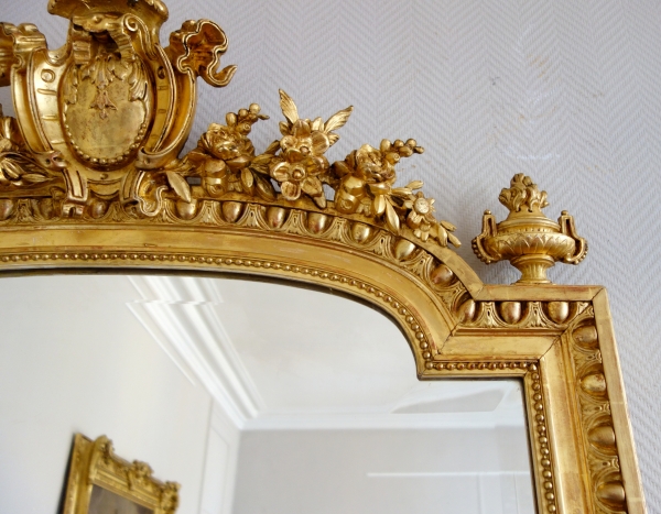 Miroir de cheminée de style Louis XVI en bois doré, époque XIXe siècle vers 1880 - 153cm x 109cm