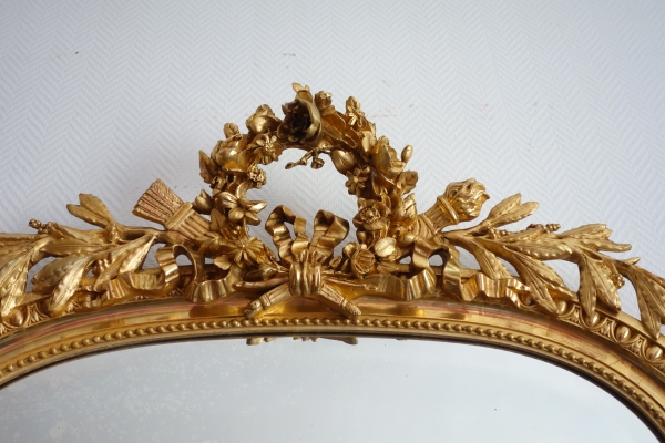 Miroir de cheminée d'apparat de style Louis XVI en bois doré - 189cm x 111cm