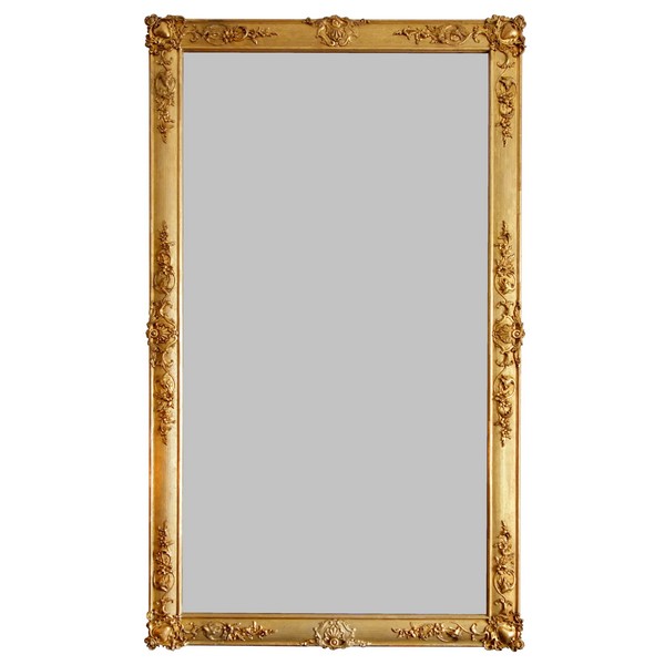 19th century gold leaf gilt wood mirror, Napoleon III period - 106cm x 187cm