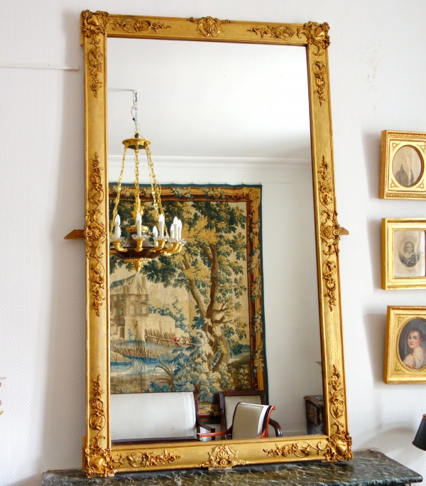 19th century gold leaf gilt wood mirror, Napoleon III period - 106cm x 187cm