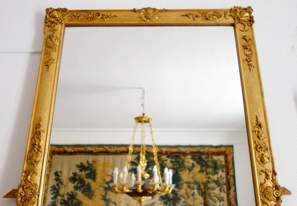 19th century gold leaf gilt wood mirror, Napoleon III period - 106cm x 187cm