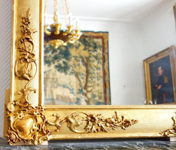 19th century gold leaf gilt wood mirror, Napoleon III period - 106cm x 187cm