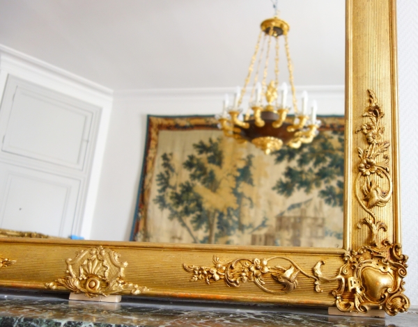 19th century gold leaf gilt wood mirror, Napoleon III period - 106cm x 187cm