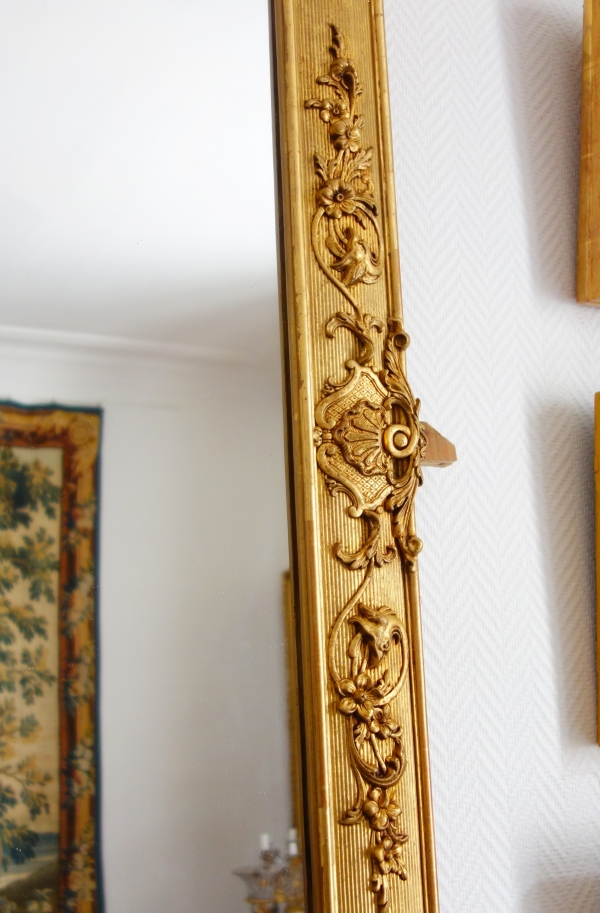 19th century gold leaf gilt wood mirror, Napoleon III period - 106cm x 187cm