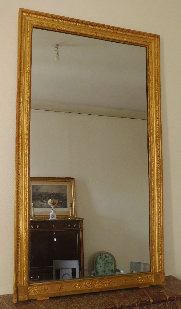 Tall Empire fireplace mirror, gilt wood frame, mercury glass, 91x162cm