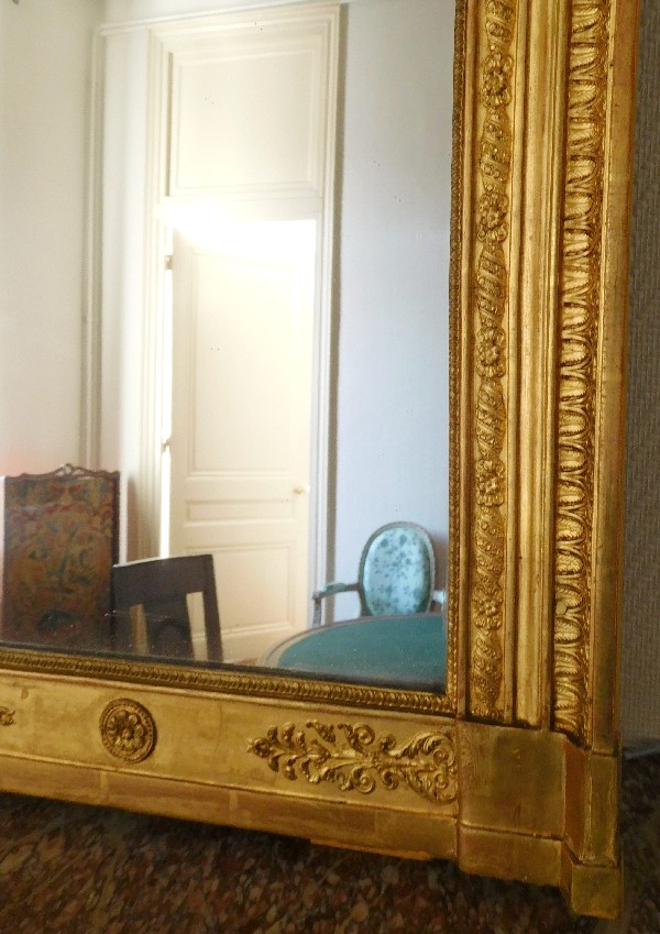 Tall Empire fireplace mirror, gilt wood frame, mercury glass, 91x162cm