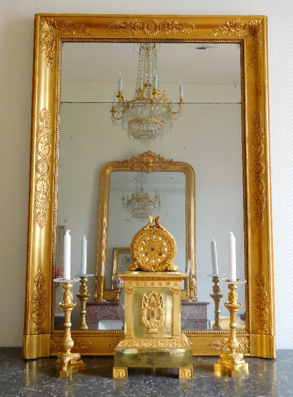 Miroir de cheminée d'époque Empire - Restauration, bois doré, glace au mercure - 134cm x 94,5cm