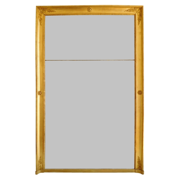 Miroir de cheminée en bois doré, glace au mercure en 2 parties, époque Empire, 88,5cm x 129cm