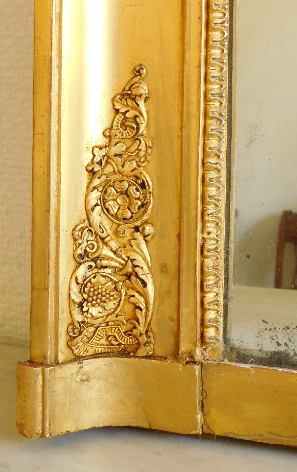 Miroir de cheminée en bois doré, glace au mercure en 2 parties, époque Empire, 88,5cm x 129cm