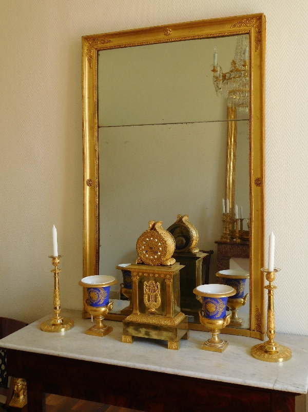 Miroir de cheminée en bois doré, glace au mercure en 2 parties, époque Empire, 88,5cm x 129cm