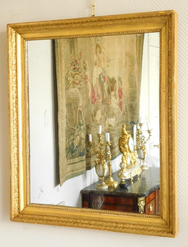 Miroir d'époque Empire, glace au mercure, cadre en bois doré à la feuille d'or - 65cm x 76cm