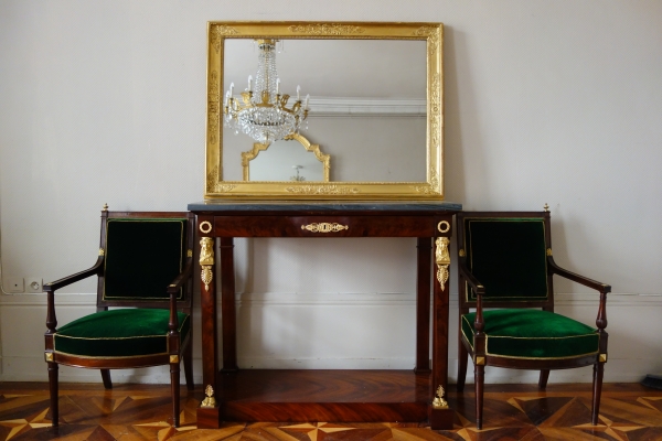 Miroir d'époque Empire Restauration en bois doré, glace au mercure - 120cm x 90cm