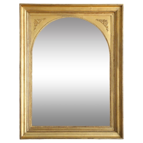 Miroir d'époque Empire Restauration à vue arrondie, bois doré glace au mercure - 89cm x 116cm
