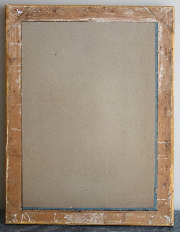 Miroir d'époque Empire Restauration à vue arrondie, bois doré glace au mercure - 89cm x 116cm