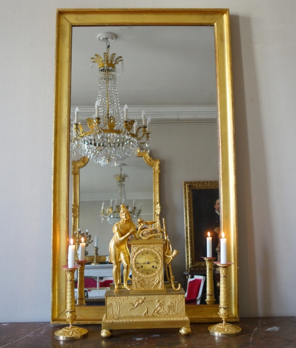 Miroir d'entre deux Empire Restauration - bois doré à la feuille d'or & glace au mercure - 79cm x 137cm