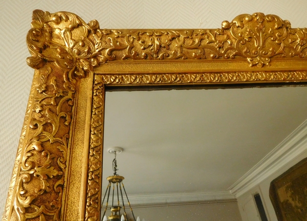 Miroir d'entre deux ou de cheminée de style Louis XIV Régence en bois doré, glace au mercure 160cm x 96cm