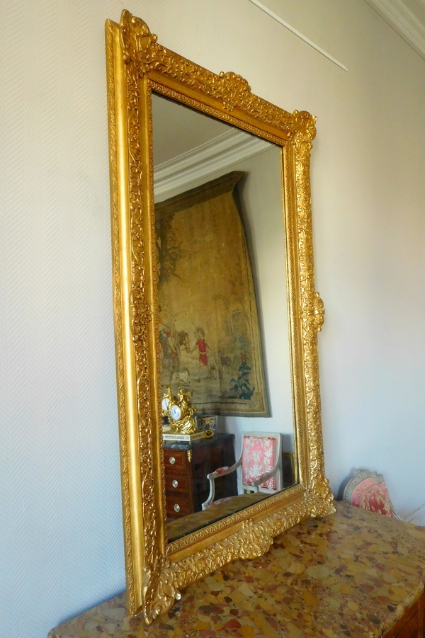 Miroir d'entre deux ou de cheminée de style Louis XIV Régence en bois doré, glace au mercure 160cm x 96cm