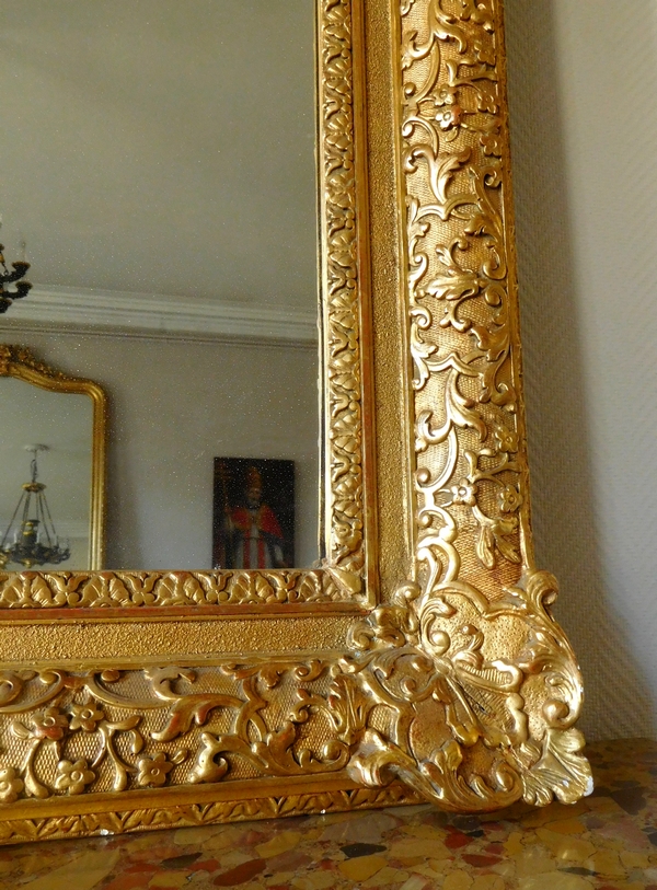 Miroir d'entre deux ou de cheminée de style Louis XIV Régence en bois doré, glace au mercure 160cm x 96cm