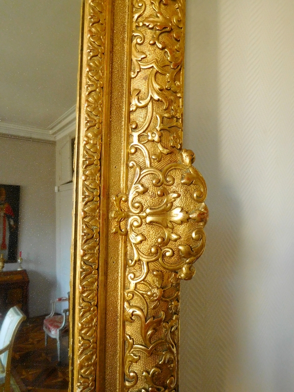 Miroir d'entre deux ou de cheminée de style Louis XIV Régence en bois doré, glace au mercure 160cm x 96cm