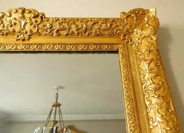 Miroir d'entre deux ou de cheminée de style Louis XIV Régence en bois doré, glace au mercure 160cm x 96cm