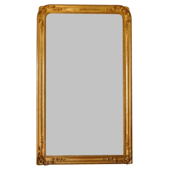 Grand miroir de cheminée, cadre en bois doré, glace au mercure, époque Napoléon III 185cm x 110cm