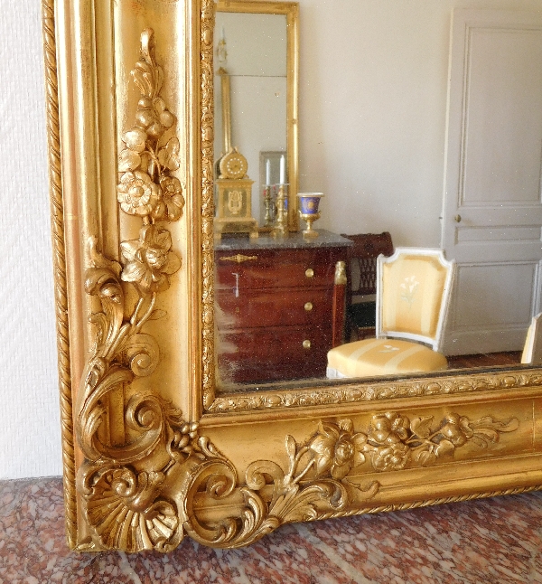 Tall gilt wood mirror, mercury glass, Napoleon III period - mid 19th century