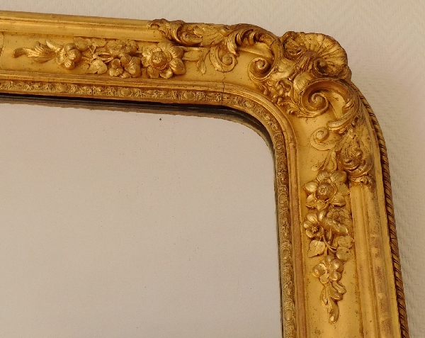 Grand miroir de cheminée, cadre en bois doré, glace au mercure, époque Napoléon III 185cm x 110cm