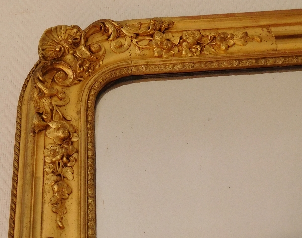 Grand miroir de cheminée, cadre en bois doré, glace au mercure, époque Napoléon III 185cm x 110cm