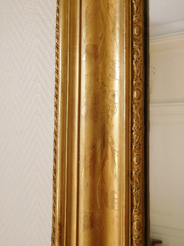 Grand miroir de cheminée, cadre en bois doré, glace au mercure, époque Napoléon III 185cm x 110cm