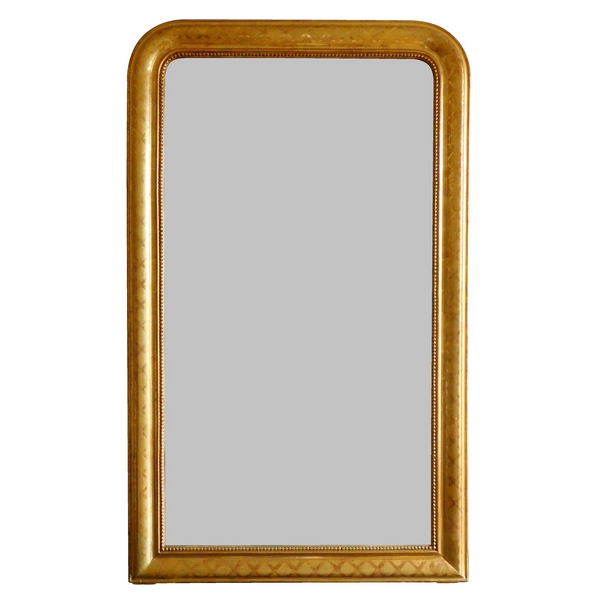 Antique French gilt wood mirror, mercury glass, circa 1840-50