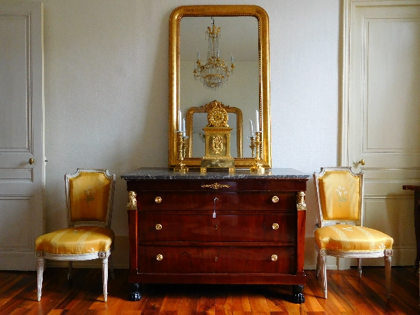 Antique French gilt wood mirror, mercury glass, circa 1840-50