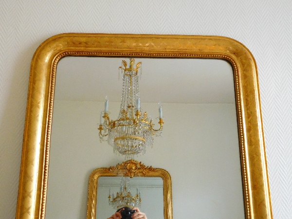 Antique French gilt wood mirror, mercury glass, circa 1840-50