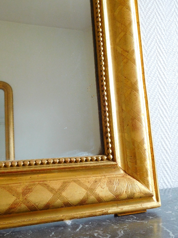 Antique French gilt wood mirror, mercury glass, circa 1840-50