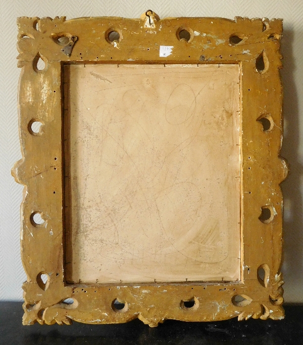 Grand miroir italien en bois sculpté et doré d'époque XVIIIe siècle - 98cm x 105cm