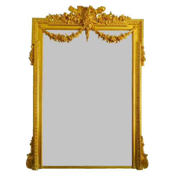 Très grand miroir en bois doré de style Louis XVI vers 1880 - 186cm x 140cm