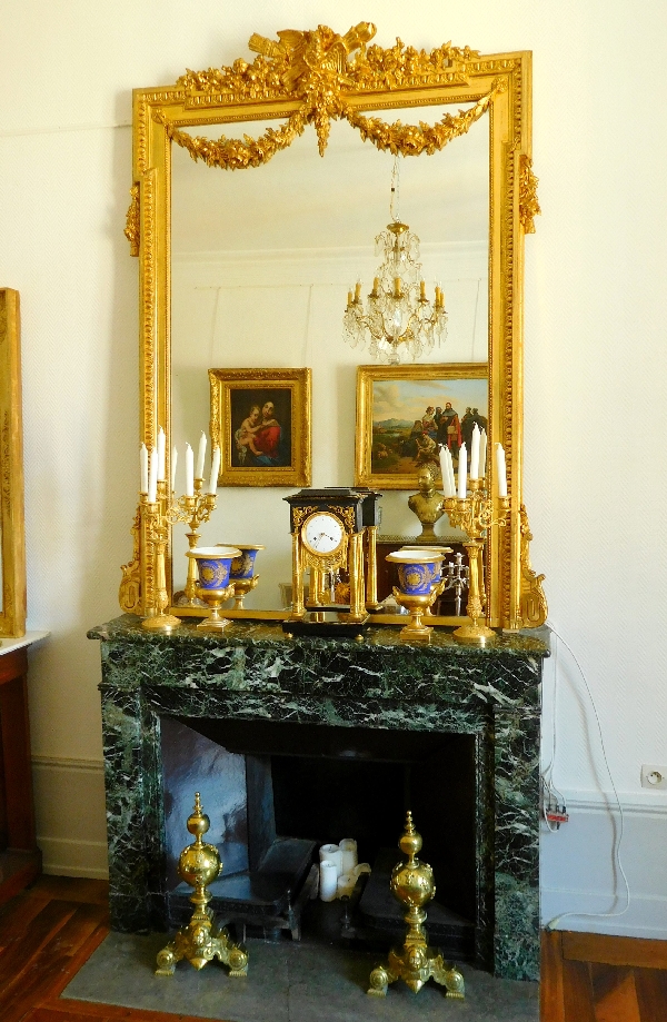 Très grand miroir en bois doré de style Louis XVI vers 1880 - 186cm x 140cm