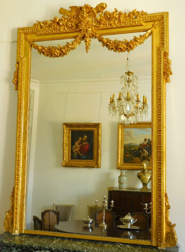 Très grand miroir en bois doré de style Louis XVI vers 1880 - 186cm x 140cm