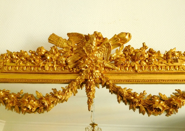 Très grand miroir en bois doré de style Louis XVI vers 1880 - 186cm x 140cm