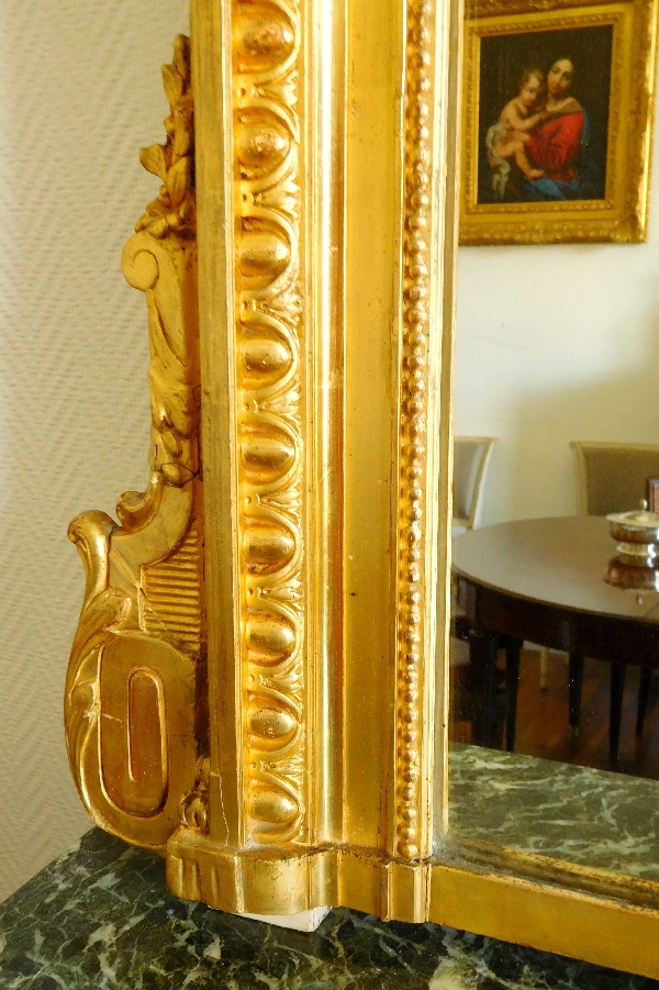 Très grand miroir en bois doré de style Louis XVI vers 1880 - 186cm x 140cm