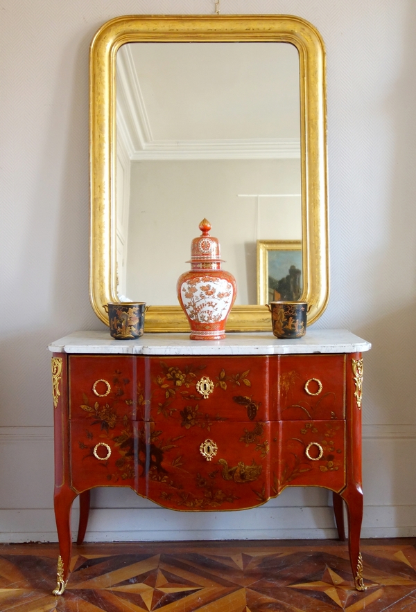 Napoleon III mirror, gold leaf gilt wood frame, mercury glass, mid 19th century