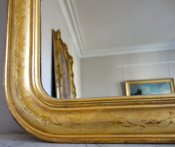 Miroir en bois doré à la feuille d'or, glace au mercure scintillante, époque Napoléon III