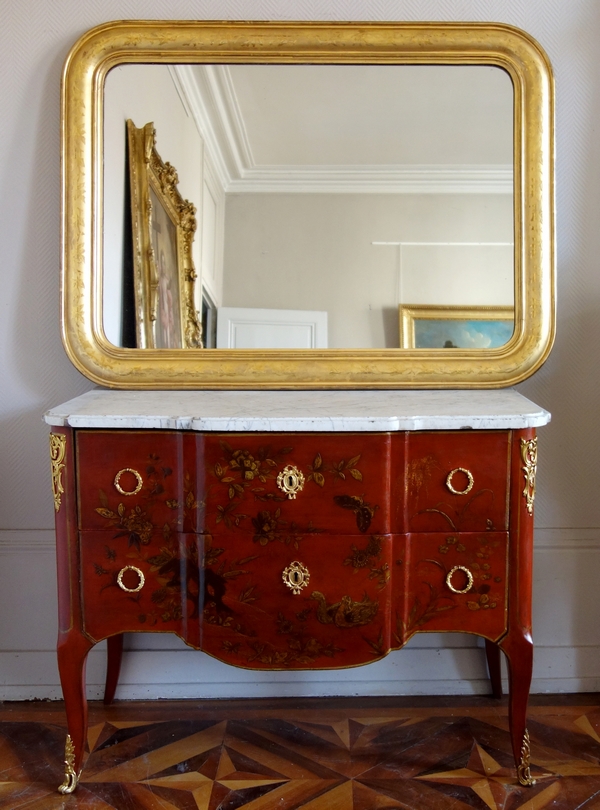 Miroir en bois doré à la feuille d'or, glace au mercure scintillante, époque Napoléon III