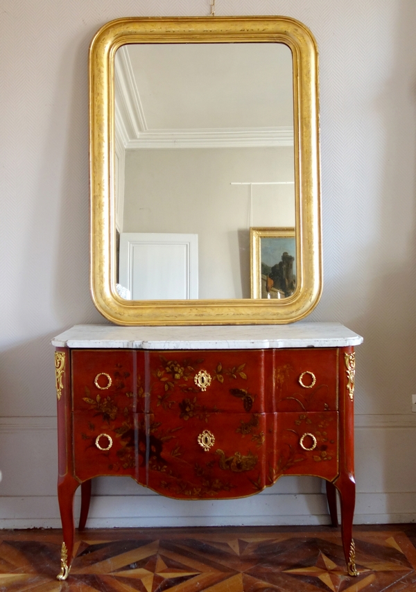 Napoleon III mirror, gold leaf gilt wood frame, mercury glass, mid 19th century