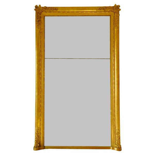 Miroir de cheminée en bois doré, glace au mercure en 2 parties, époque 1840, 110cm x 180cm